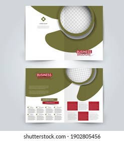 Fold brochure template. Flyer background design. Magazine or book cover, business report, advertisement pamphlet. Green and red color. Vector illustration.