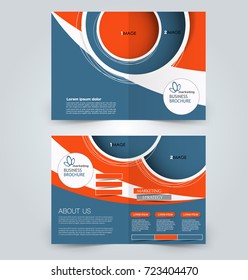 Fold brochure template. Flyer background design. Magazine cover, business report, advertisement pamphlet.  Blue and orange color.