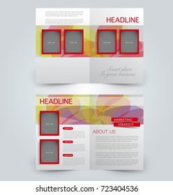 Fold brochure template. Flyer background design. Magazine cover, business report, advertisement pamphlet.  Red and yellow color.
