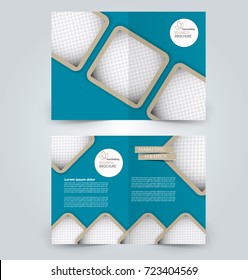 Fold brochure template. Flyer background design. Magazine cover, business report, advertisement pamphlet.  Blue and brown color.