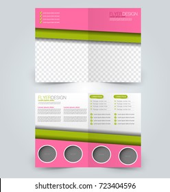 Fold brochure template. Flyer background design. Magazine cover, business report, advertisement pamphlet.  Pink and green color.