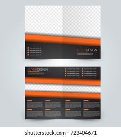 Fold brochure template. Flyer background design. Magazine cover, business report, advertisement pamphlet.  Black and orange color.