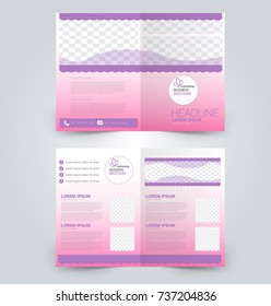 Fold brochure template. Flyer background design. Magazine cover, business report, advertisement pamphlet.  Pink and purple color.