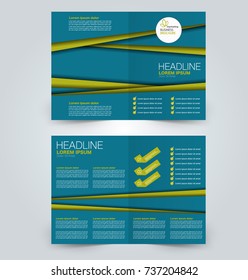 Fold brochure template. Flyer background design. Magazine cover, business report, advertisement pamphlet.  Blue and green color.