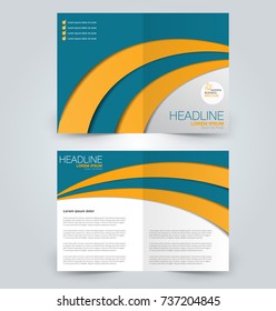 Fold brochure template. Flyer background design. Magazine cover, business report, advertisement pamphlet. Blue and orange
