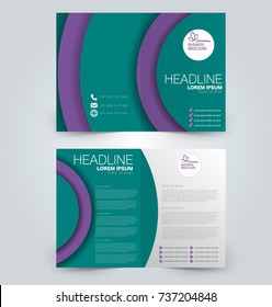 Fold brochure template. Flyer background design. Magazine cover, business report, advertisement pamphlet.  Green and purple color.