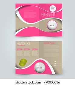 Fold brochure template. Flyer background design. Magazine cover, business report, advertisement pamphlet.  Pink and brown color.