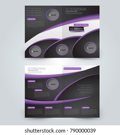 Fold brochure template. Flyer background design. Magazine cover, business report, advertisement pamphlet.  Black and purple color.