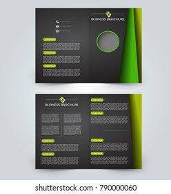 Fold brochure template. Flyer background design. Magazine cover, business report, advertisement pamphlet.  Black and green color.