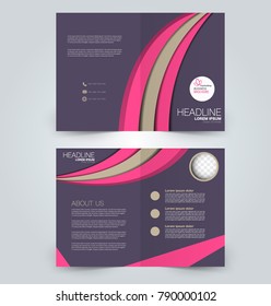 Fold brochure template. Flyer background design. Magazine cover, business report, advertisement pamphlet. Purple and pink color.