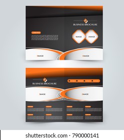 Fold brochure template. Flyer background design. Magazine cover, business report, advertisement pamphlet. Black and orange color.