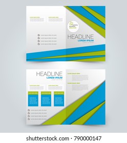 Fold brochure template. Flyer background design. Magazine cover, business report, advertisement pamphlet. Blue and green color.