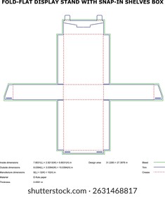 Fold flat display stand snap in shelves box template die cut design