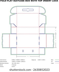 Dobrar caixa de mala plana modelo topo inserir bloqueio morrer corte design