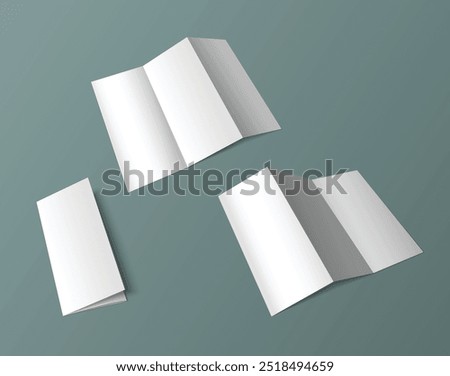 Fold leaflet mockup. Blank trifold paper template. White a4 booklet page design mock up. Triple zigzag pamphlet isolated for realistic business presentation. Empty letterhead cover layout vector