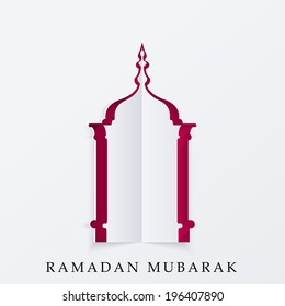 Fold paper cut-out design in a mosque shape for holy month of muslim community Ramadan Kareem.