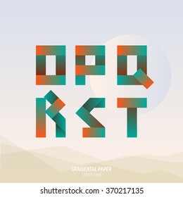 Fold ribbon alphabet. Uppercase O, P, Q, R, S, T letters. Gradient font. Business logo emblem design.