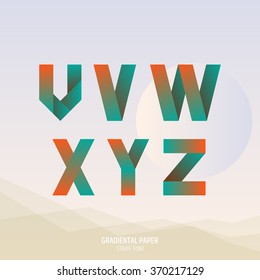 Fold ribbon alphabet. Uppercase U, V, W, X, Y, Z letters. Gradient font. Business logo emblem design.