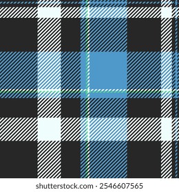 Fold seamless texture check, tracery background pattern tartan. French textile fabric vector plaid in grey and cyan colors palette.