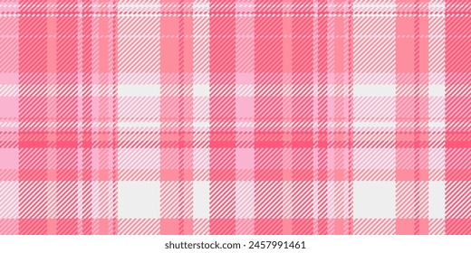 Fold textile vector fabric, summer plaid pattern tartan. Weave background seamless texture check in red and white color.