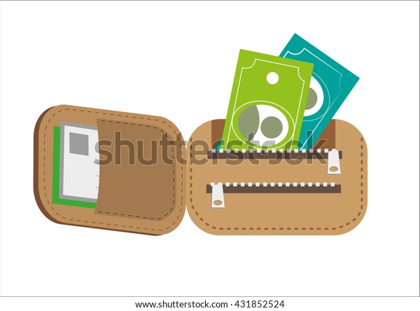 Foldable\
Brown Wallet with money. Editable Clip\
Art.