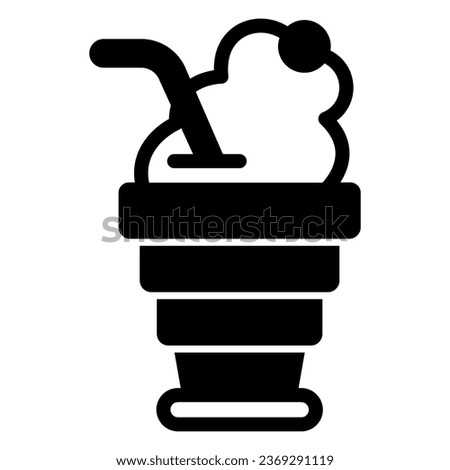 Foldable cup, cherry juice oxygen foam solid icon, icecream concept, cherry juice vector sign on white background, juice glyph style for mobile concept and web design. Vector graphics Foto stock © 