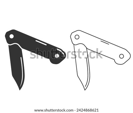 Foldable or folding pocket knife pocketknife flat vector line icon set for apps and websites