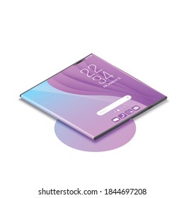 Foldable gadgets concepts isometric composition with futuristic phone with open sides and home screen vector illustration