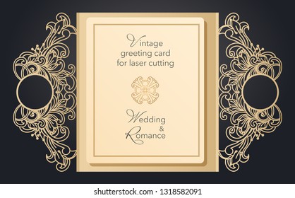 Foldable greeting card gate for laser cutting. Delicate pattern for a wedding, a romantic party. Carved design for menus, covers, folders for presentations.