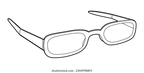 Foldable Half Eye frame glasses fashion accessory illustration. Sunglass 3-4 view for Men, women, silhouette style, flat rim spectacles eyeglasses with lens sketch outline isolated on white background