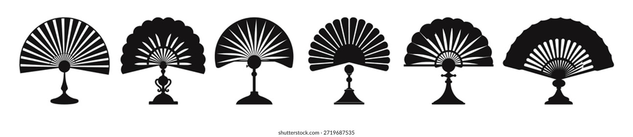 faltbarer Handfächer schwarz Silhouetten von chinesisch japanisch