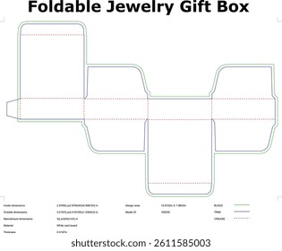 Foldable Jewelry Gift Box Template For Die Cutting And Packaging Design On White Card Board With Measurements
