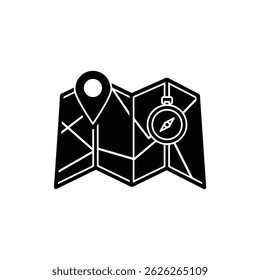 Foldable Map Open with Location Marker and Compass - Bold Silhouette