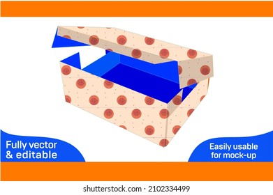 Foldable One paper shipping box dieline template and 3D box design easily editable