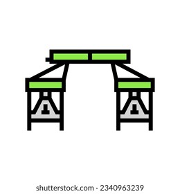 vector de icono de glamping de color de tabla picnic plegable. signo de glamping plegable de mesa de picnic. ilustración de símbolo aislado