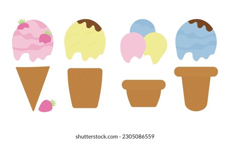 Foldable set of vector ice cream icons. Illustration in a flat style for the design of banners, postcards, business cards