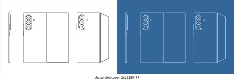 Foldable Smartphone 3D CAD Blueprint Vector