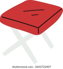 A foldable stool with a cushioned top in a cartoon style. The seat features bold lines and a cross-legged base. Cartoon vector illustration.