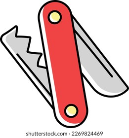 Survival plegable Herramienta de omisión del color del vector diseño del icono, símbolo de camping y exterior, signo de equipo deportivo extremo, ilustración de vida silvestre y expedición, concepto de Pocket Pencuchillo
