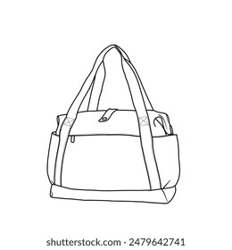 Foldable Travel Duffle Bag, Large Carry On Tote Bag Gym Sports Bag for Women Line art, outline vector doodle illustration front view, isolated on white background