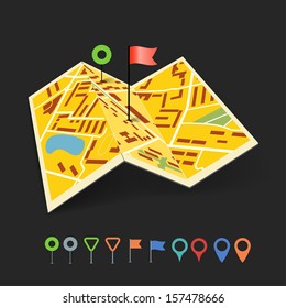 Abstrakte Stadtplan mit Sammlung von Farbpunktstiften