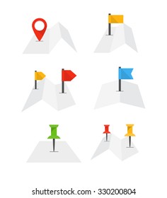 Folded abstract city map with collection of flags isolated on white. Flat design