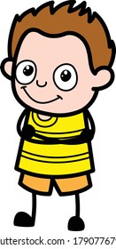 Folded Arms Young Boy cartoon Design Illustration
