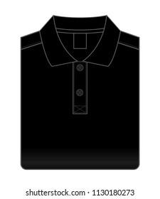 Folded Black Polo Shirt With Black Label Template on White Background, Vector File.
