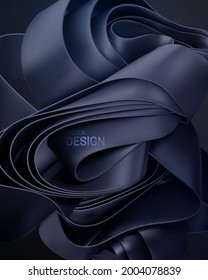 Folded black ribbon shape. Vector 3d illustration. Abstract layered splash. Curvy fabric bundle. Fashion wallpaper design. Art element for poster, sign or banner design