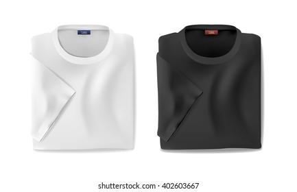 Folded  black and white t-shirt with a sleeves template, vector eps10 illustration