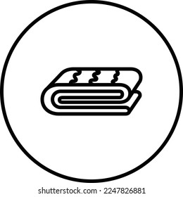 Folded blanket, black and white outline icon vector illustration