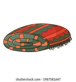Folded blanket. Cover. Design element with outline. The theme of a cozy winter, autumn. Doodle, hand-drawn. Flat design. Color vector illustration. Isolated on a white background