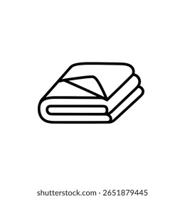 Um cobertor ou uma toalha dobrada em um desenho de arte em linha simples e limpo. Um ícone minimalista que representa bens domésticos, conforto ou comodidades do hotel.