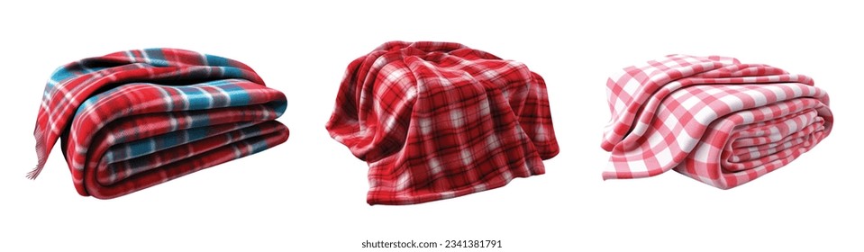 Folded blanket vector set isolated on white